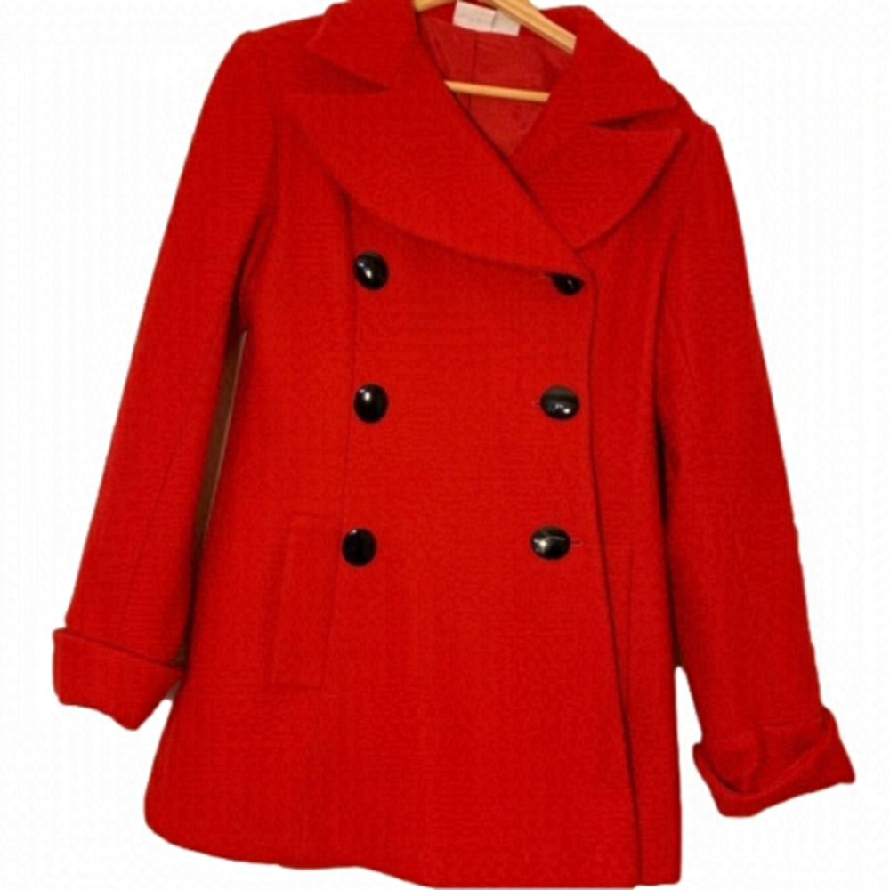 NWOT Newport News Red Double Breasted Wool Pea Coat